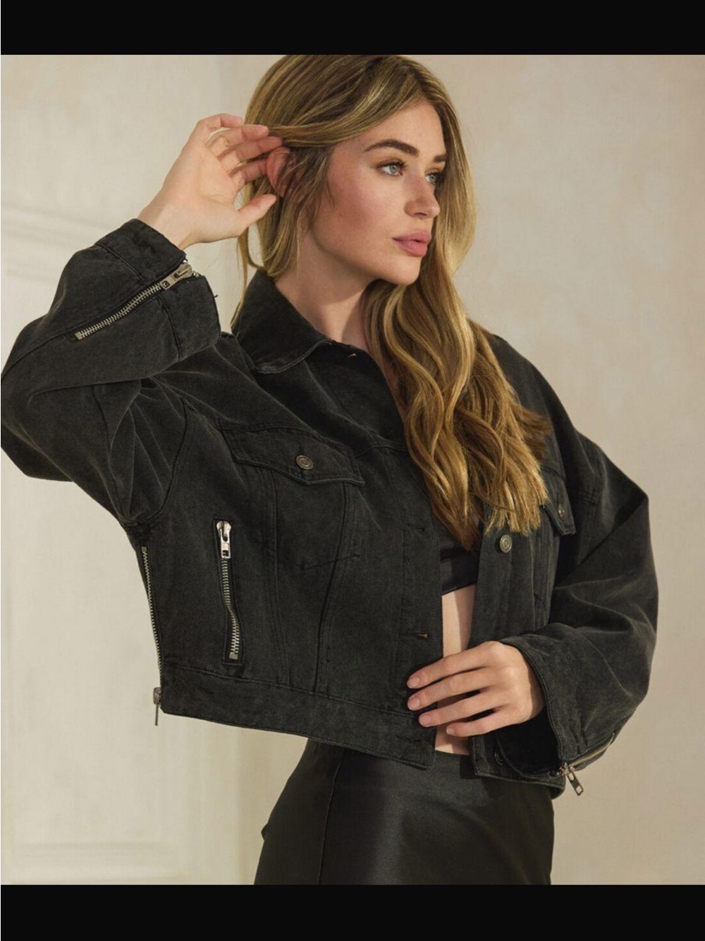 Women's Washed Black Cropped Jacket - Brand